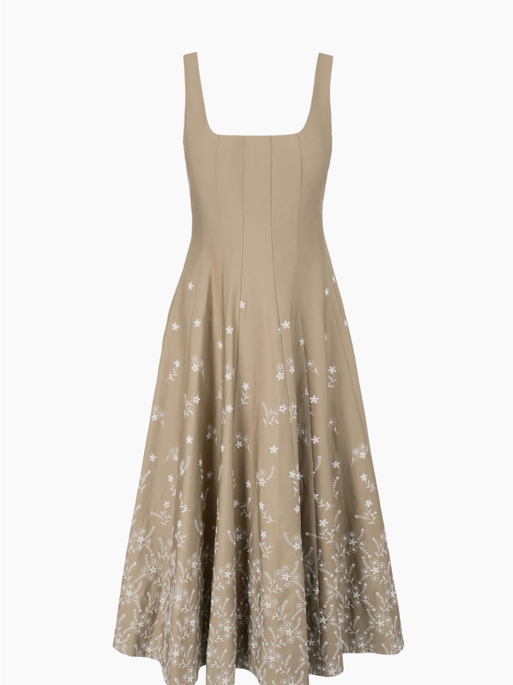 STAUD Taupe Midi Dress with White Floral Embroidery - Picture 2 of 10